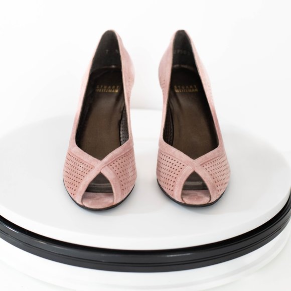 STUART WEITZMAN 7 Narrow Dusty Pink Peep Toe Heels - Picture 2 of 10